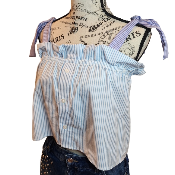 Urban Outfitters Renewal Recycled Stripe Tie Crop Tank Top Blue White Medium - Picture 4 of 7